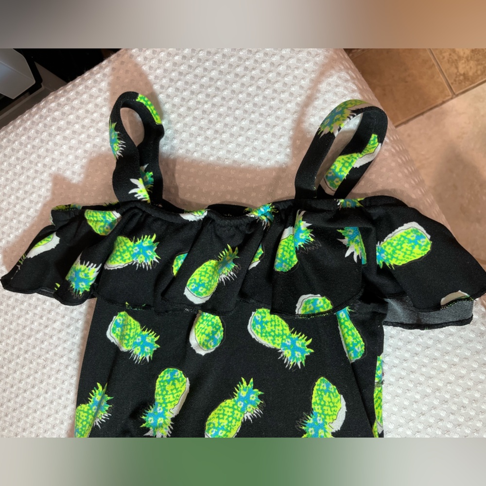 Girls Black Dress with Pineapple Print (1-086) - Picture 2 of 4